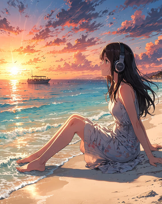 Woman by seaside, Boracay: Sunset dreams meet gentle waves—Boracay Beach, Philippines