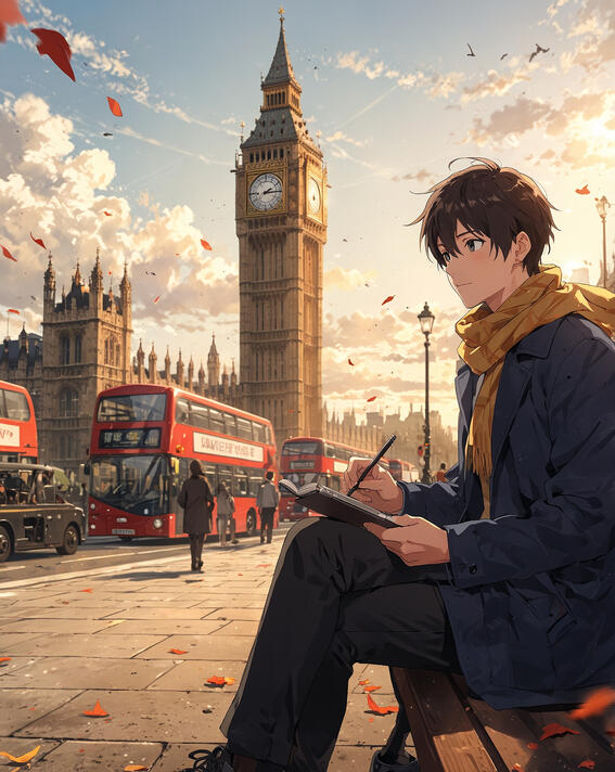 Man sketching near Big Ben: Capturing moments between the crowds—Big Ben, London, England